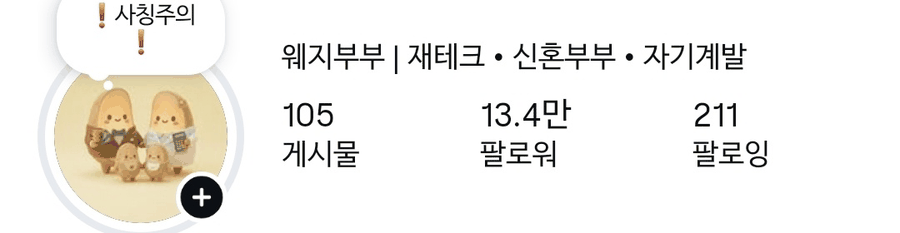 팔로워 13.4만이 된 현재 계정 화면